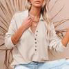 Women's Fashion T-Shirt Autumn Long Sleeve Solid Color V-Neck Button Shirts Casual Oversized Ladies Tops