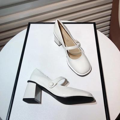 2024 Весна Осень Женские Туфли с пряжкой Кожаные Квадратные Головки Квадратный Каблук Однотонные Женские Туфли