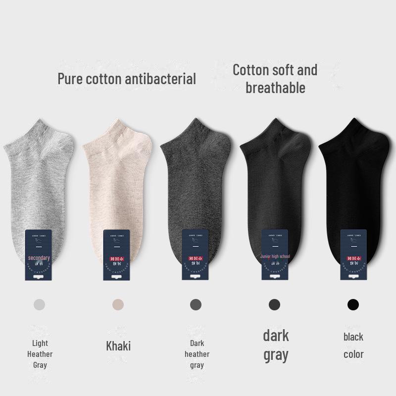 Мужские летние короткие антибактериальные носки из чистого хлопка - черные, впитывающие пот, дезодорирующие, всесезонные, тонкие, в стиле лодочки
