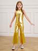Girl Fancy Dress Up Metallic Sequins Movie Star Singer Bodysuit 70s Disco Dance Retro Cosplay Jumpsuit High Waist Jazz Dancewear