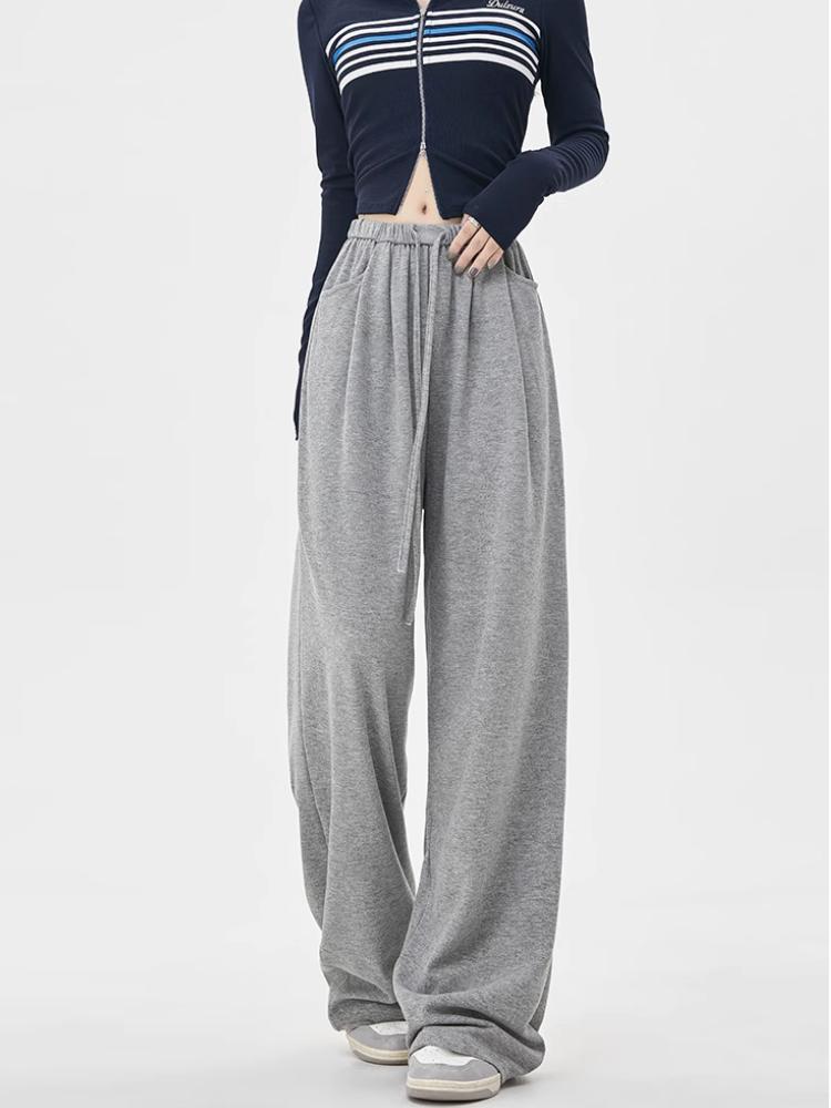 Широкие брюки женские весенне-осенние клейкие рисовые брюки свободные ленивые повседневные брюки с высокой талией корейская уличная одежда