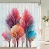 3d Watercolor Tree Shower Curtain Plant Floral Pattern Printed Fabric Waterproof Polyester Bathroom Curtain Decor With Hooks