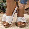 Fashion Retro Flower Decor Wedges Slippers Women Comfortable Slip On Platform Sandals Woman Summer 2025 Thick Sole Non Slip Beach Slides