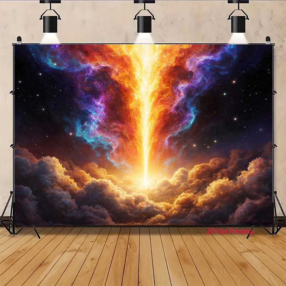 2D plane, 1 piece, background of a towering light column banner under the colorful star cloud, suitable for party photography