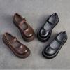 Johnature Mary Janes Shoes Genuine Leather Flat Platform Shoes Buckle Thick Soled Height Increasing Sandals