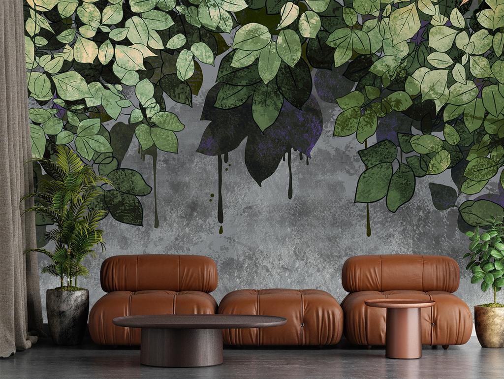 Wallpaper Leaves on concrete background