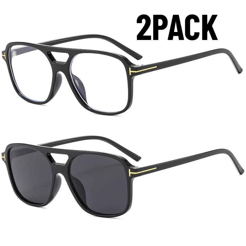 1/2PACK Classic Oversized Men Sunglasses Vintage Retro Double Bridges Women Glasses UV400 Outdoor Sports