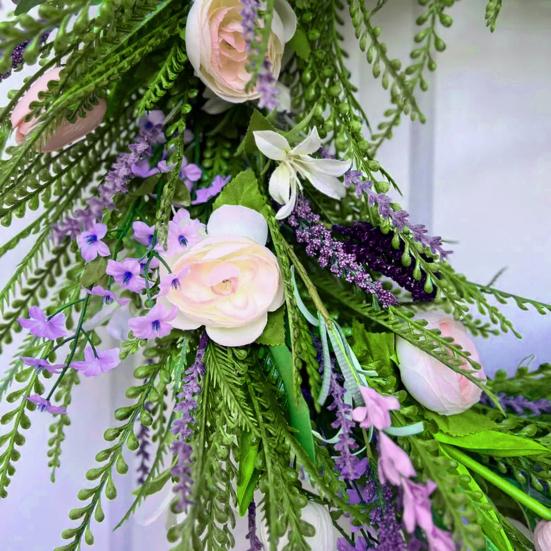 Spring Summer Tulip Wreath for Front Door Artificial Floral Greenery Wreath with Ferns Wildflowers for Porch Wall Farmhouse Wedding Decor