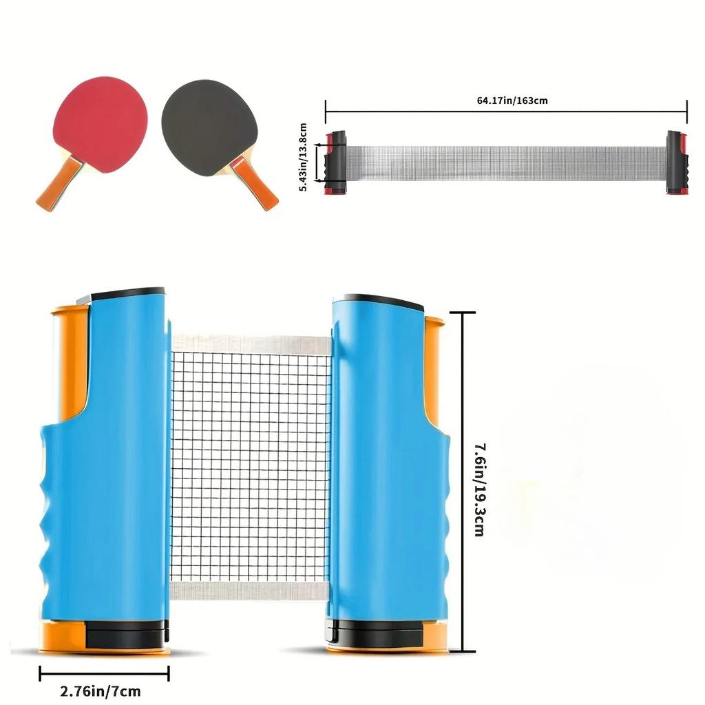 Portable Table Tennis Training Set Includes Blue Retractable Ball Net 2 Table Tennis Rackets and 3 Table Tennis Balls