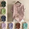 Women's Fashion Women Prined Round Neck Short Sleeve T-shirt Casual Cotton Linen Graphic Shirt Leisure Loose Summer Blouse Tops