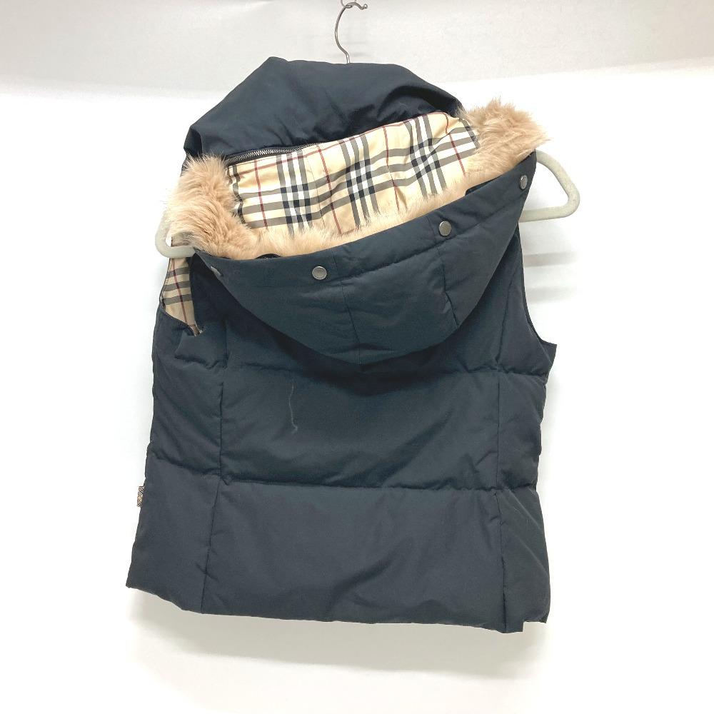 Burberry Лондонский капюшон мех Пуховый жилет Нейлон Черный/Серебряная фурнитура
