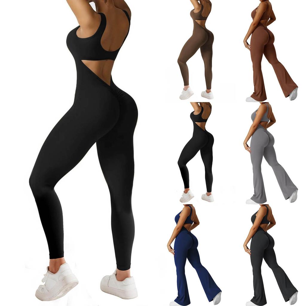 Женский комбинезон, однотонный сексуальный облегающий эластичный спортивный комбинезон без рукавов с открытой спиной