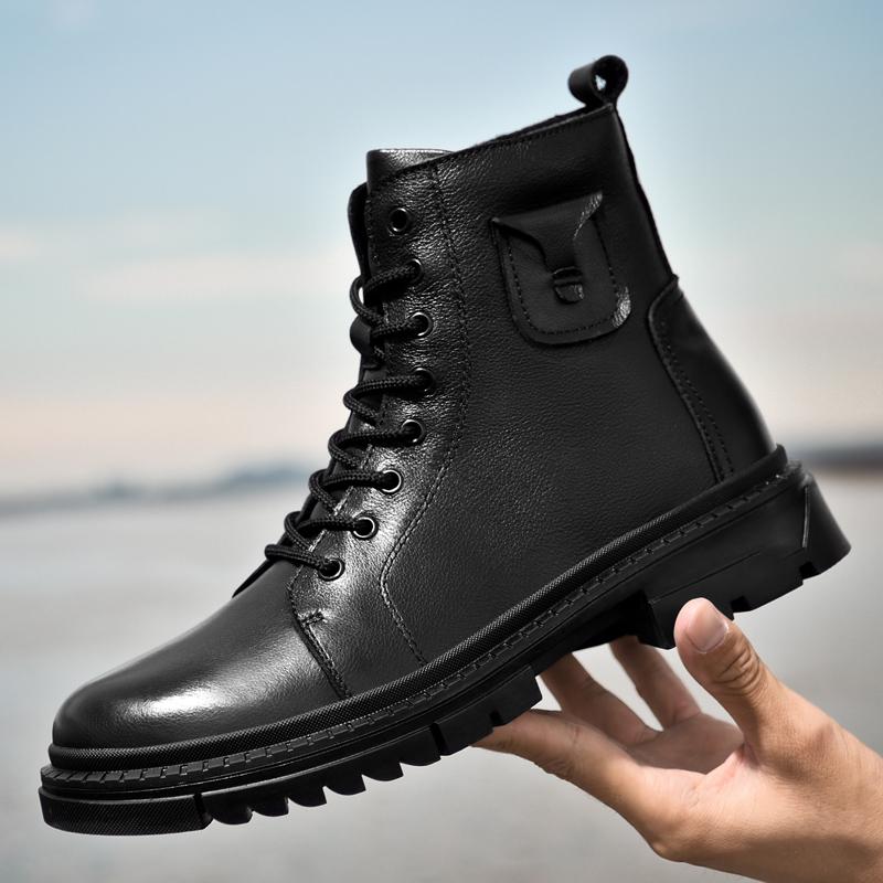 Punk Style Genuine Leather Motorcycle Boots High Top For Mens Casual Shoes Versatile Classics Ankle Boots Warm Winter Footwear