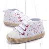 Классические белые туфли для новорожденных девочек с цветочным принтом, повседневные парусиновые кроссовки с мягкой хлопковой подошвой, нескользящие, для первых прогулок, 0-18 месяцев