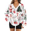 Женская модная повседневная толстовка с длинным рукавом и V-образным вырезом с рождественским принтом