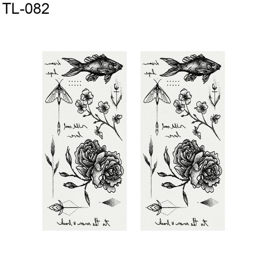 2 листа перо розы письмо бабочка временная татуировка рука боди-арт наклейка