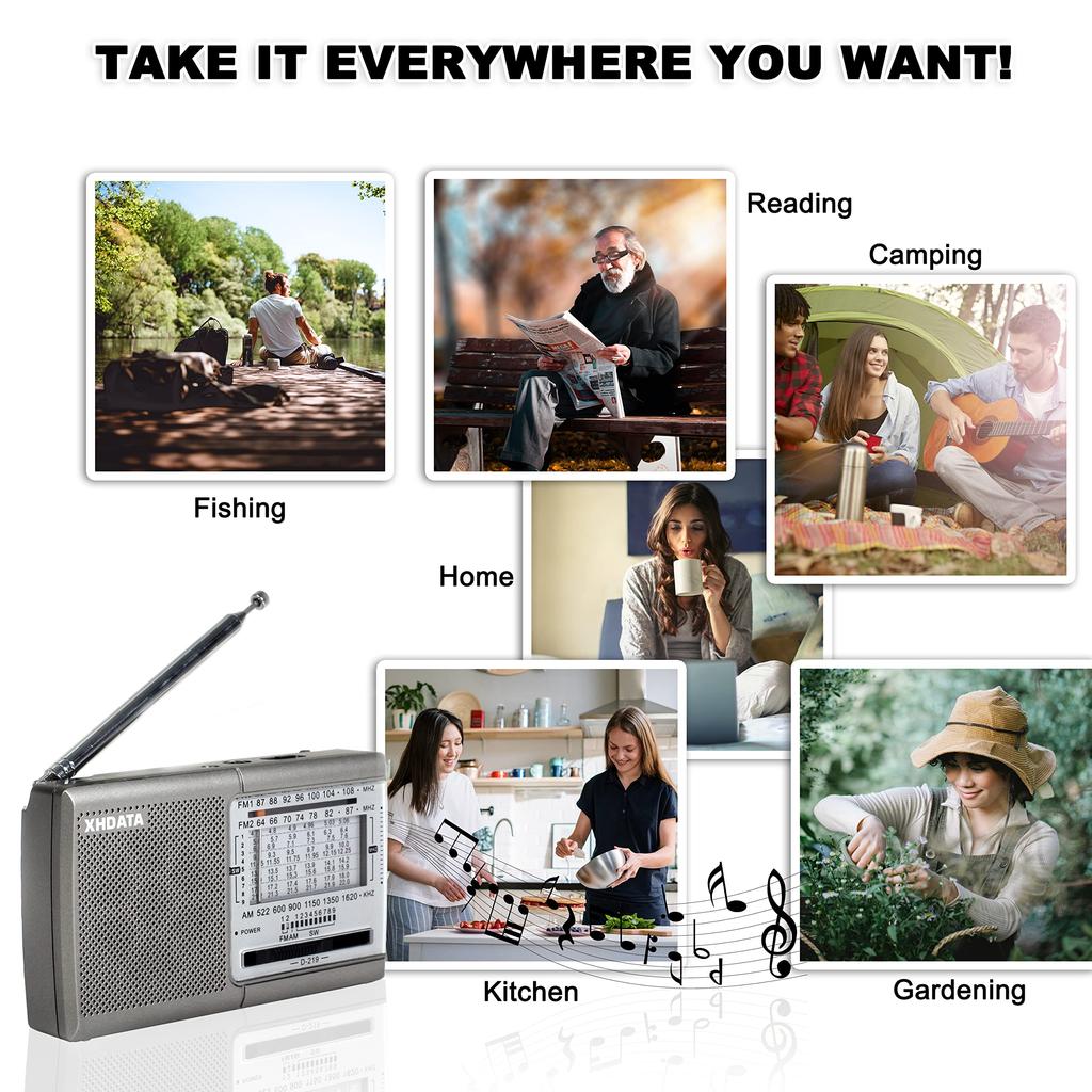 XHDATA D219 Маленький портативный радиоприемник Коротковолновый радиоприемник FM AM SW Wide FM Совместимый с радиостанцией по предотвращению стихийных бедствий 11-полосный стерео высокой чувствительности DSP Карманный