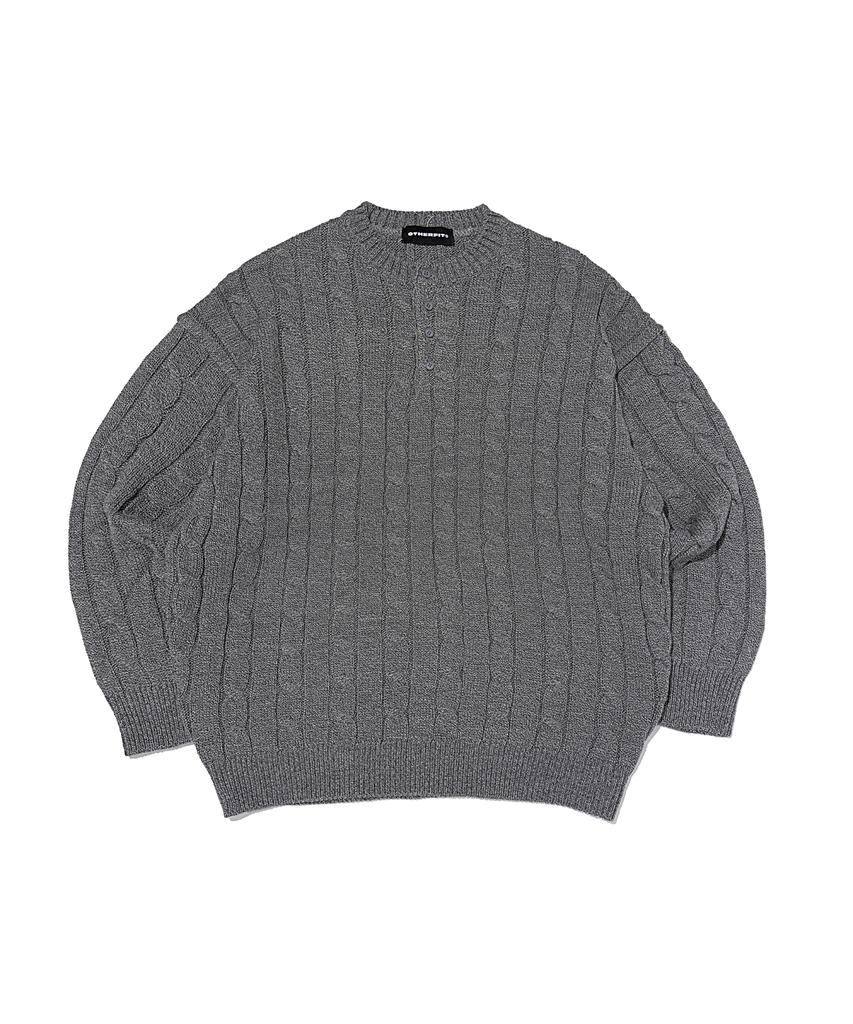 OTHERFITS Cable Henley Neck Overknit (Grey)