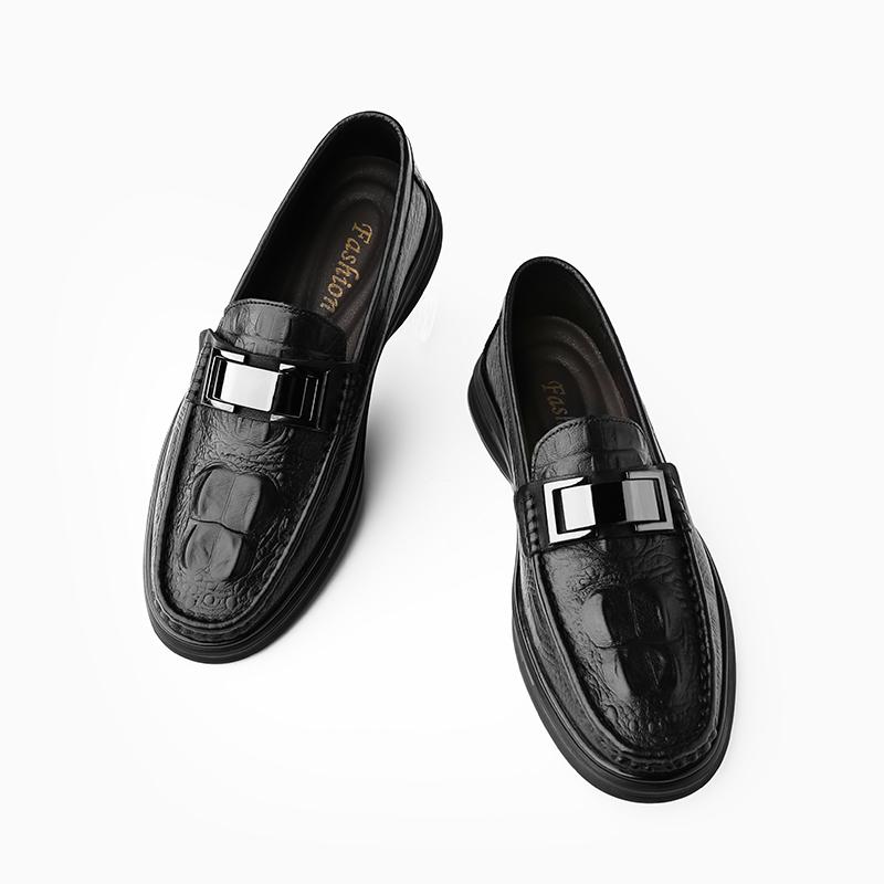 Повседневные мокасины с крокодиловым узором для мужчин из натуральной кожи, деловые мужские туфли ручной работы, без застежек, на плоской подошве, мокасины