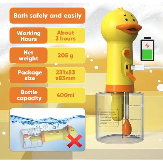 Electric Dog Shampoo Dispenser Dog Shampoo Sprayer Duck Shampoo Foamer for Pet, Foaming Soap Dispenser for Bathtub,