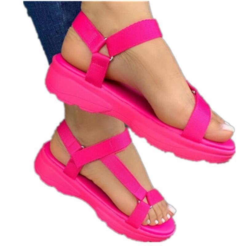 Fashion Plus Size Women Shoes 2022 Summer New Ladies Fashion Sandals Rainbow Color Velcro Flat Ladies Sandals