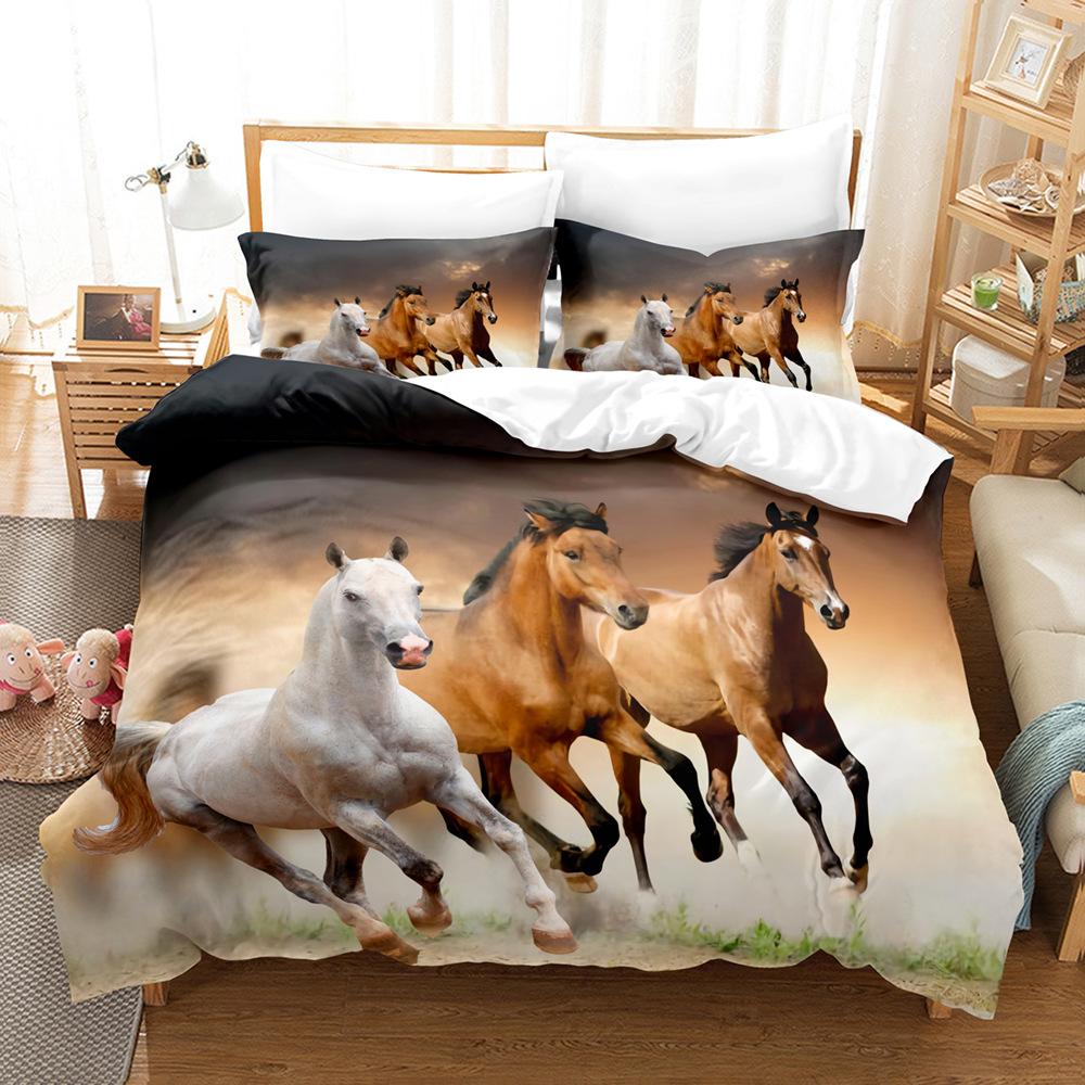 Running White Horse Bedding Set 3D Print Polyester Duvet Cover Single Twin Queen King Size for Home Decoration Birthday Gift