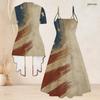Women Plus Size American Flag Printed Two Piece Set V Neck Strappy Flared Dress Short Sleeve Cardigan