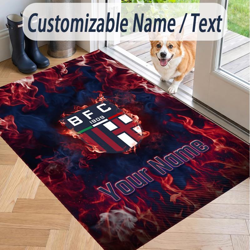 Custom Text Printed Rug Bologna FC Non Slip Floor Carpet For Home Room Decor