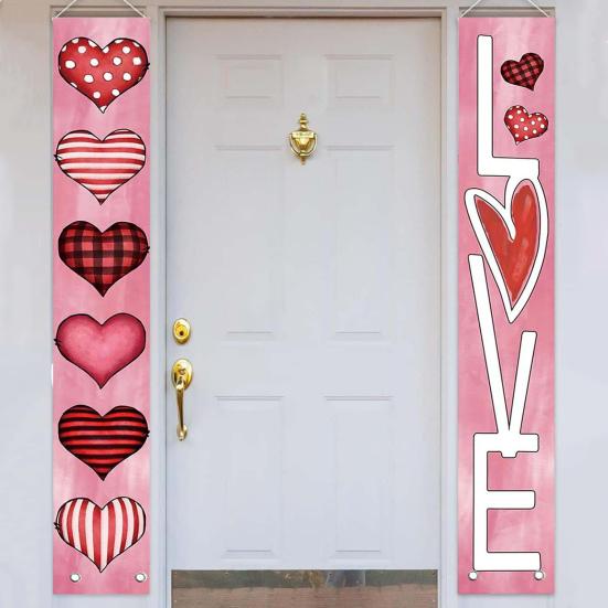 1 пара дверных подвесных украшений на День святого Валентина, вечерние баннеры с ремешком, изысканный узор, легко повесить куплет, дверные занавески, таблички