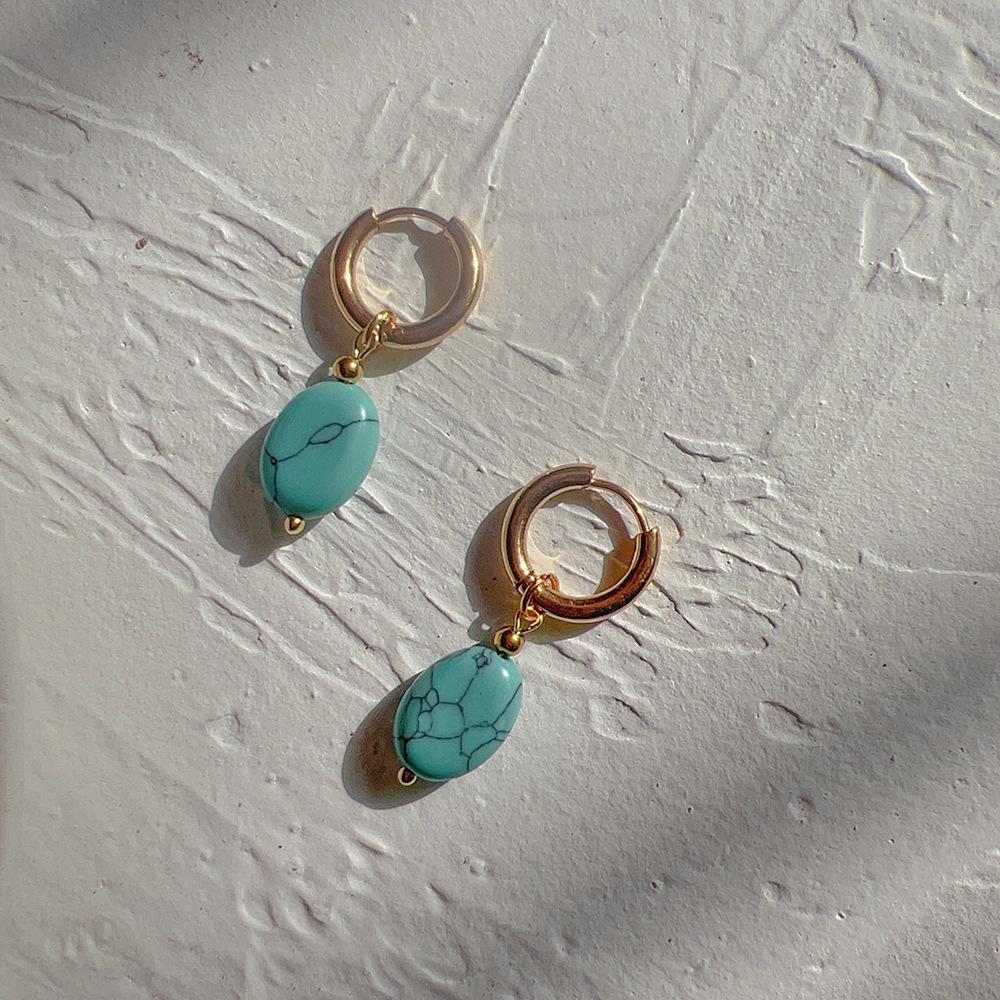 French Fashion Earrings Elegant Oval Denier Ins Retro Style Ear Buckle Titanium Steel Natural Stone All-match Ear Jewelry