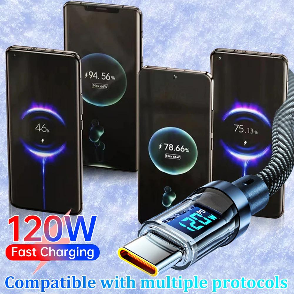 120 Вт USB Type C кабель со светодиодным дисплеем сверхбыстрые зарядные кабели USB A/USB C на Type-C кабель передачи данных для iPhone Samsung Xiaomi