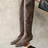 Women's High Boots Pointed Toe Square Heel Suede Roman Style Brown Knee-high Boots Women's Casual Low Heel Versatile Botas Mujer
