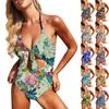 Женский сексуальный купальник с принтом, висящий на шее, купальник с открытой спиной