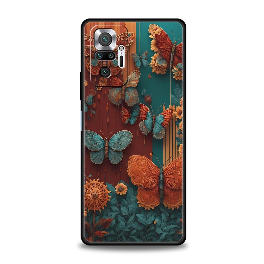 Модный Чехол-Бампер с Узором Бабочки и Цветы для Redmi 14C 10C Note 15 14 13 12 10 11 K40 Pro Plus 5G Мягкий ТПУ Корпус