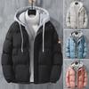 Men's Winter Fake Two-Piece Thick Hooded Cotton Coat, Loose Fit, New Fashion Style, Warm Student Jacket