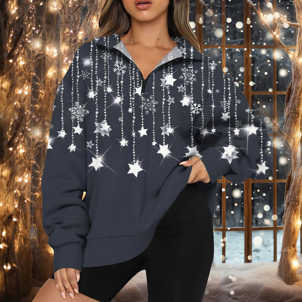 Женская мода повседневная толстовка с длинным рукавом и принтом на молнии с высоким воротом и заниженными плечами