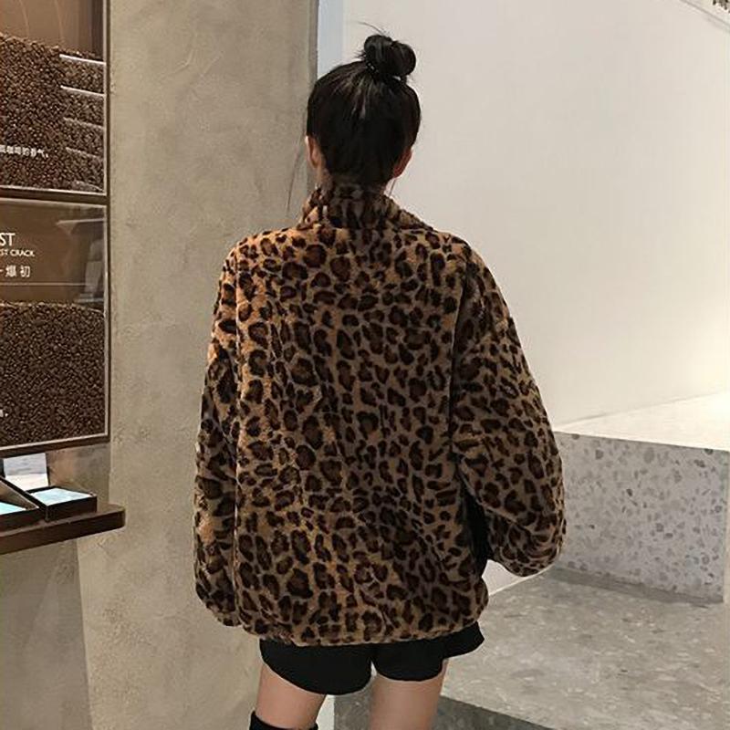 Зимняя куртка с леопардовым принтом, женская, со стойкой, теплая парка, верхняя одежда, осенне-зимнее свободное меховое пальто