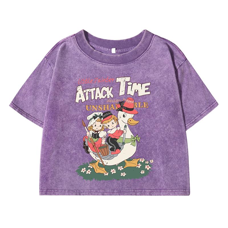 Оригинальная милая футболка с ретро-принтом утки, женская, стиранная, короткая, крутые футболки, потертая хип-хоп одежда, дышащие мягкие топы