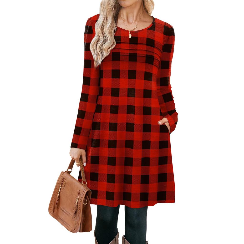 Женские повседневные модные платья с длинным рукавом, с графическим принтом, винтажные, с карманами