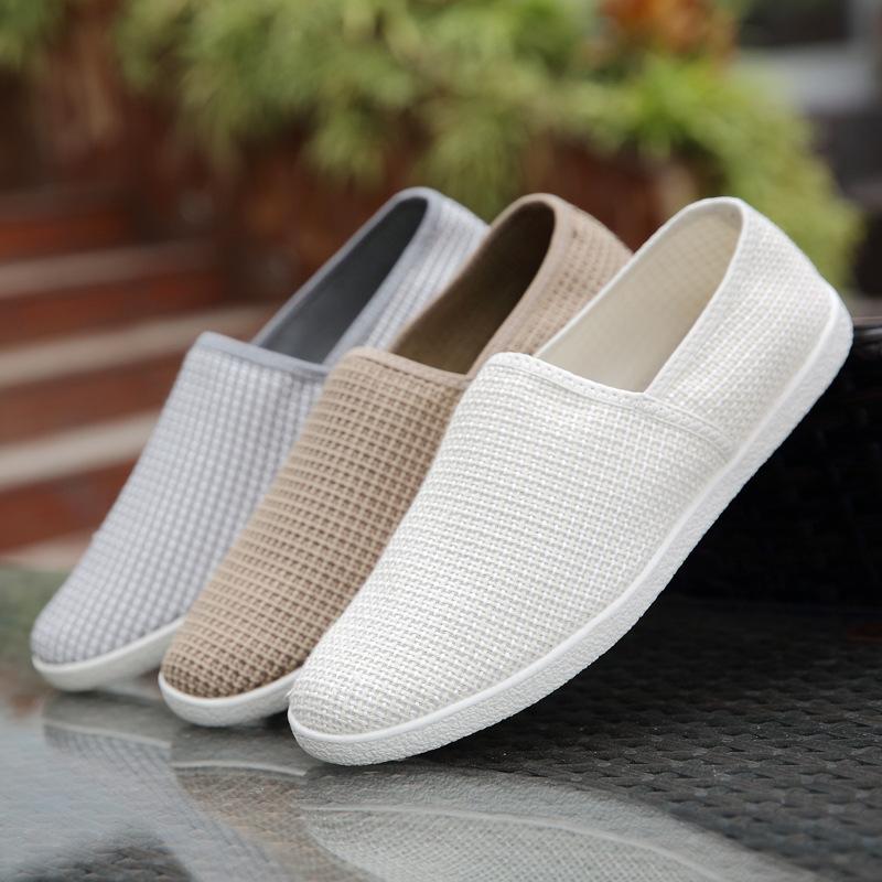 Fashion Linen Breathable Casual Flats Shoes Mens Canvas Loafers Fashion Men Canvas Shoes Slip On Fisherman Driving Footwear White Shoes