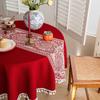 Festive Red Linen Tablecloth With Fringe Durable Rectangular Dining Table Cover