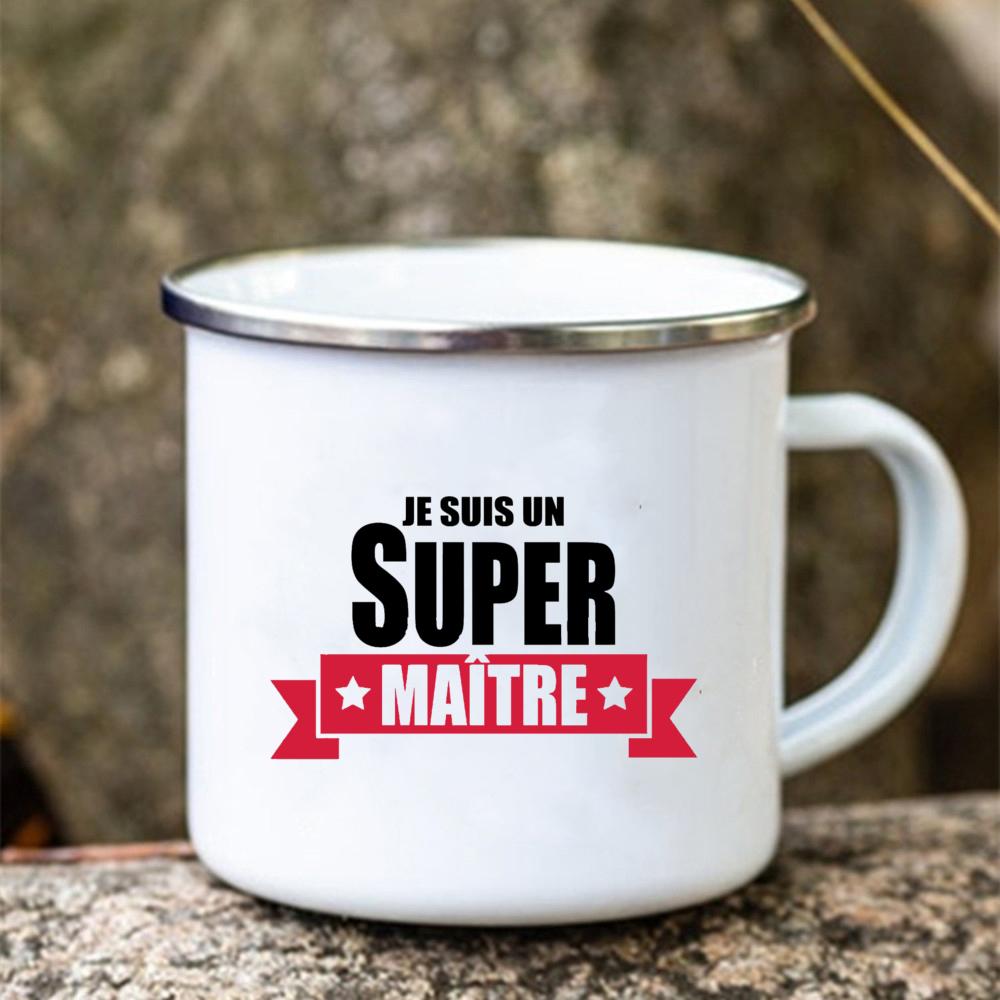 Merci Maitre Printed Mugs Creative Coffee Tea Cups Drinks Water Milk Enamel Mug School Home Handle Drinkware Gifts for Teacher