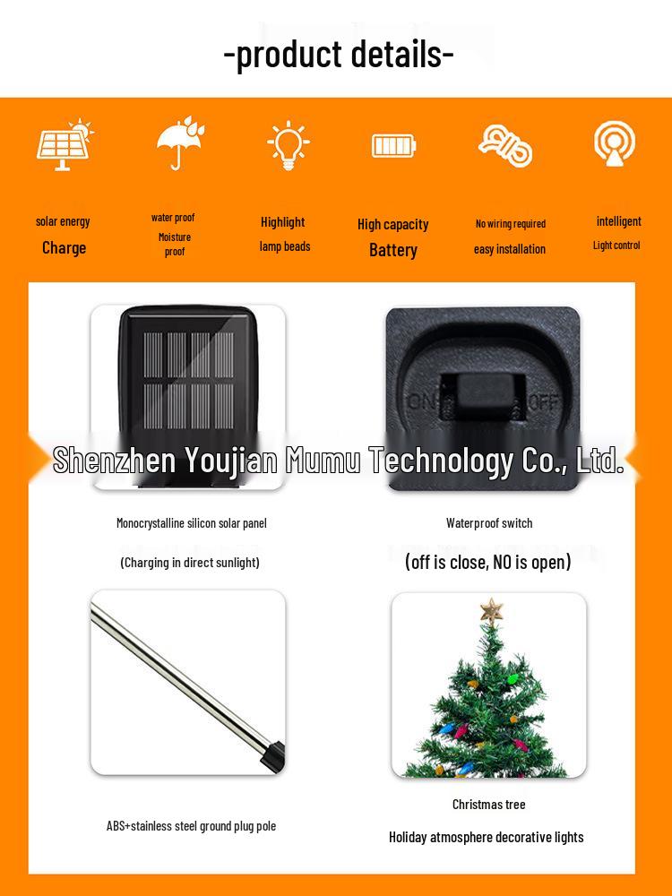 Уличные рождественские гирлянды на солнечной батарее - Водонепроницаемый праздничный декор для сада, газона и двора