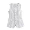 2024 Summer European & American Women's Linen-Style Striped Long Vest & Skirt Set