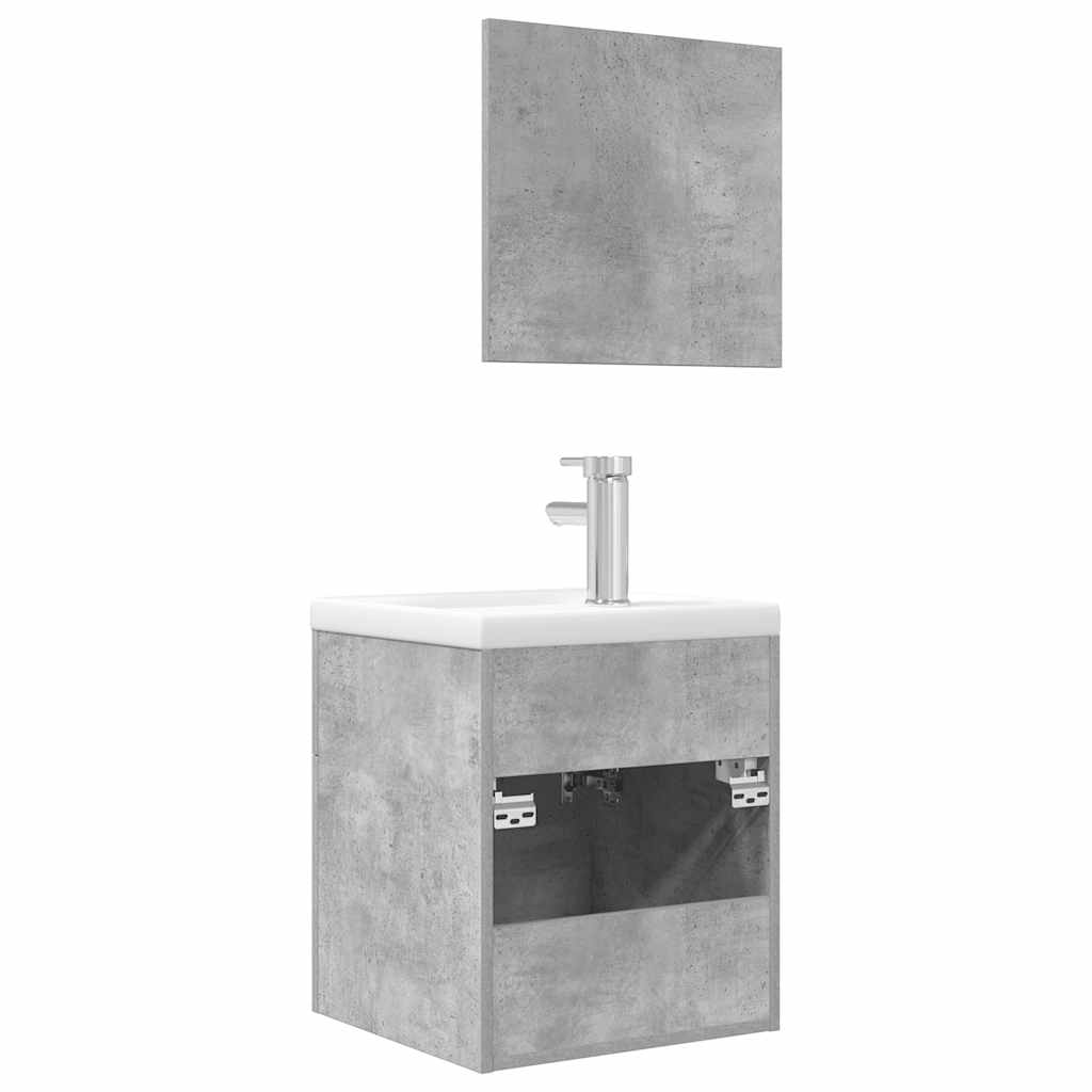 3 Piece Bathroom Furniture Set Concrete Grey Particleboard