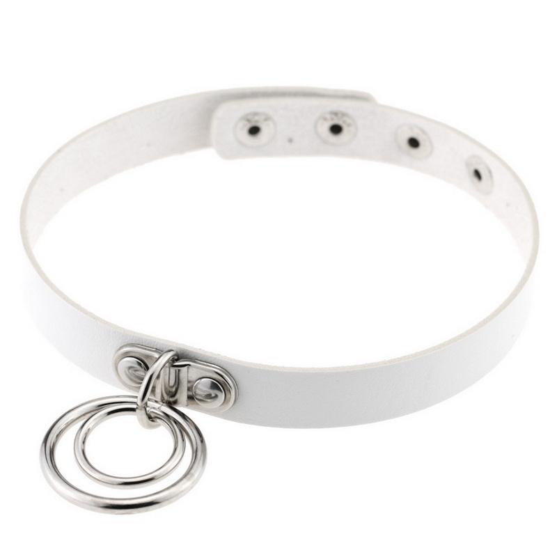 Sweetheart Vintage Punk Rock O Ring Spikes Pendant PU Leather Choker Collar Female Gothic Neckband Clavicle Necklace Adjustable for Women Men Jewelry