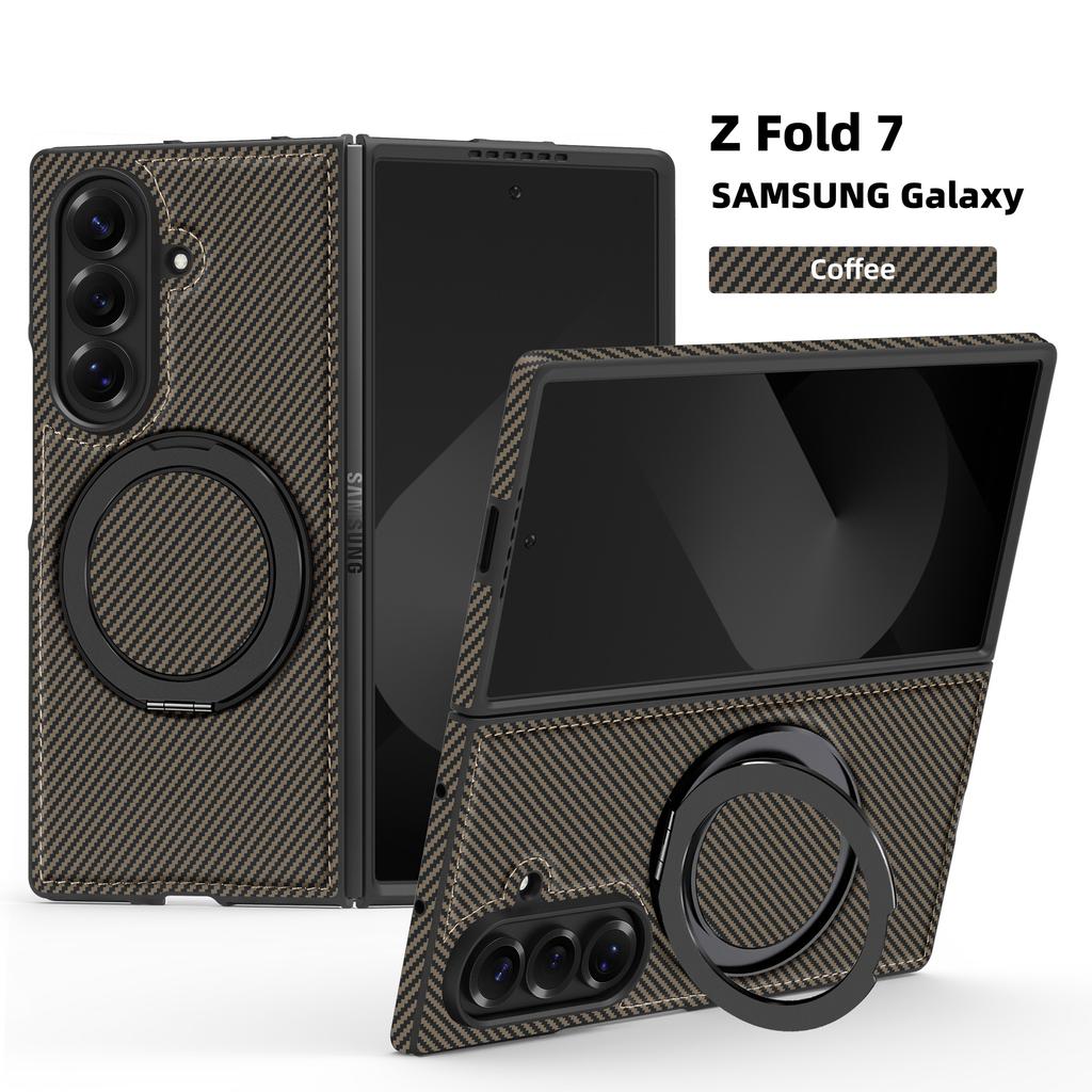 Minimalist Kevlar Carbon Fiber Magnetic Holder Case for Samsung Galaxy Z Fold 7 6 5 4 3 For Mag-safe 360 Rotating Bracket Cover