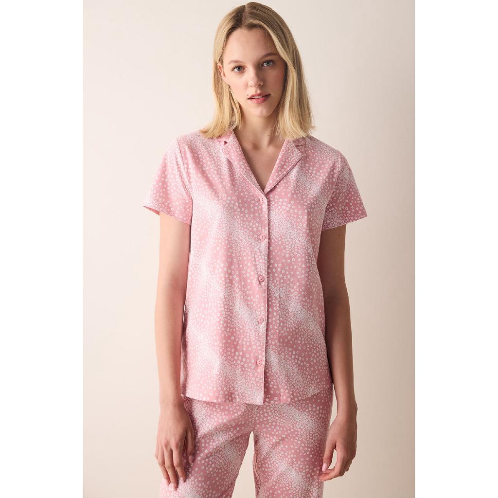 Cotton Marina Pink Buttoned Shirt Trousers Pajama Set