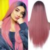 Длинные прямые синтетические парики Ombre, черный, розовый парик для женщин, косплей, натуральный парик средней части волос, высокотемпературное волокно