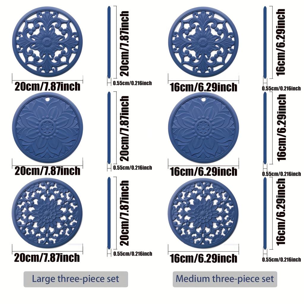 3Pcs Silicone Heat Insulation Pads |   Multifunctional Patterned Heat-Resistant Mat Suitable For Countertop Tables And For Placing Hot Pots